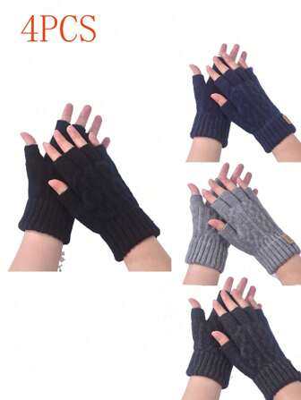4PCS/1pc一双秋冬学生针织保暖羊毛半指漏指新款防寒半指手套手套批发保暖款