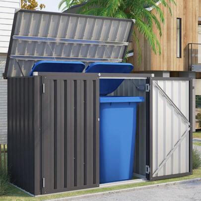  YODOLLA Garden Storage Box | 1.4x0.8m | Metal Outdoor Shed | Kid's Small Bike Shed | Garden Tools | Waterproof Trash Cans