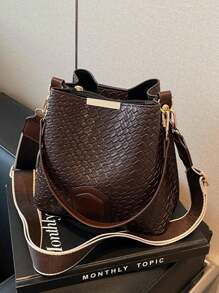 حقيبة دلو أنيقة جديدة متعددة الاستخدامات، حقيبة كلاسيكية عتيقة ذات حزام عريض عالي الجودة، حقيبة كتف وحقيبة كروس للنساء للعمل والتنزه والتسوق والاستخدام اليومي - قهوة بني - مشاهدة 7