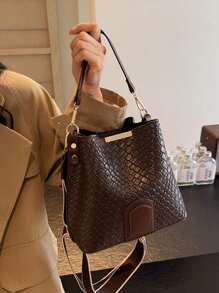 حقيبة دلو أنيقة جديدة متعددة الاستخدامات، حقيبة كلاسيكية عتيقة ذات حزام عريض عالي الجودة، حقيبة كتف وحقيبة كروس للنساء للعمل والتنزه والتسوق والاستخدام اليومي - قهوة بني - مشاهدة 4