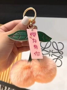 1 件可爱毛绒樱桃形钥匙扣吊坠，包包饰物，适合日常通勤、旅行、赠送给朋友情人节情人节汽车配件学校背包哥特 Y2k 包包配件挂绳带身份证夹汽车配件包包饰物