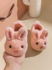 孩子們迷人的粉色的兔子設計室內家居拖鞋帶高跟鞋,冬天 - 粉色 - 查看 5