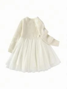 Balabala Young Girl 2026 Autumn/Winter New Bow Contrast Mesh Hem Cute Dress - Brown - View 3