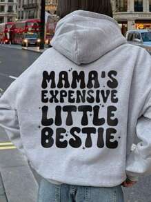 1件少女休闲印花套头卫衣，保暖内衬，长袖，适合学生、年轻人，秋冬季穿着 - 舒适的连帽卫衣，非常适合休闲时光和温馨夜晚。 - 灰色 - 查看 2