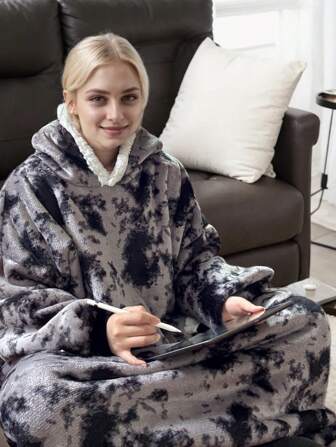 1 pieza Sudadera con capucha con manta vestible, adecuada para hombres y mujeres, manta con capucha de peluche oversize de 63" de pecho, sudadera con manta vestible súper suave, cálida y cómoda con bolsillo grande para Navidad y fiestas navideñas