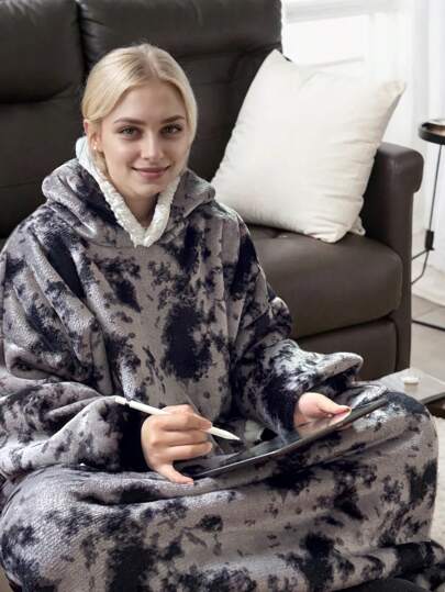 1 szt. Bluza z kapturem, odpowiednia dla mężczyzn i kobiet, duży pluszowy koc z kapturem, klatka piersiowa 63", supermiękki, ciepły, wygodny, nadający się do noszenia koc z kapturem i dużą kieszenią na Boże Narodzenie, przyjęcie świąteczne