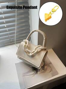 1 件女孩手提包，简约休闲时尚风格，大容量轻便女孩小方包，纯色 PU 皮革面料磁铁闭合可拆卸链条，一包多种携带方式，适合女孩日常购物和旅行使用