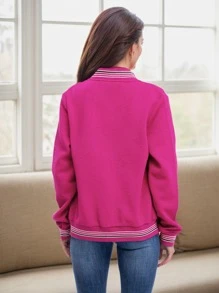 Women's Lightweight Baseball Jacket - Versatile Stitching Fabric Outerwear With Multi-Fabric Options And Unique Patterns - Deep Rose Red - View 4