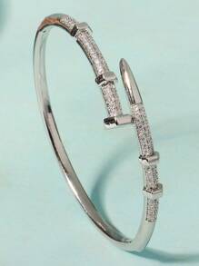 1 pièce Bracelet jonc femme unique avec fermoir, plaqué avec zirconium en cuivre