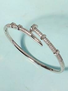 1 pièce Bracelet jonc femme unique avec fermoir, plaqué avec zirconium en cuivre