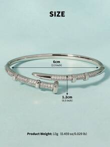 1 pièce Bracelet jonc femme unique avec fermoir, plaqué avec zirconium en cuivre