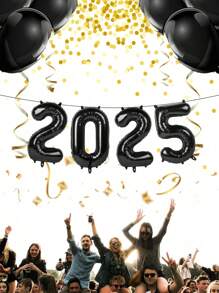 16-Inch Black Number Foil Balloons, Polyester Membrane Balloons For Birthday Party Decorations, Graduation Ceremony Decorations, New Year Decorations, Holiday Decorations - Black - View 8