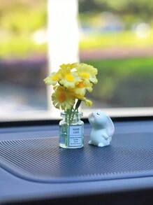 Cute Mini Daisy Design Vase And Bunny Car Interior Decoration Ornaments For Woman's Gifts