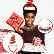 Kerstfeestaccessoiresset van 4 stuks - Kerstboomhoofdtooi, groene tutu van tule, gestreepte kousen, belketting - Feestelijke kostuumbenodigdheden voor dames
