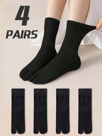 4 paia di calzini alla caviglia da donna di colore nero semplici e comodi, con separatore per le dita, stile pantofole, adatti per tutto l'anno, autunno