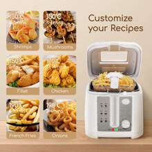 1pc 29.5x25.2x23cm Deep Fryer, 2.5 Liters, 1650W, Non-Stick Coating, Detachable Fry Basket, Multi-Temperature Control, Efficient Heating Coil, Transparent Viewing Window, Power Indicator Light, White, Suitable For Frying French Fries, Chicken