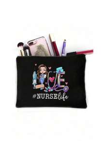 Nurse Needle Stethoscope Letter Print Best Gift For Mom, Teacher, Friend, Nurse, Cosmetic Bag, Female Friend Gift Bag, Travel Souvenir, Birthday, Valentine's Day, Christmas, Women's Day Party, Bridesmaid Cosmetics, Mom's Toiletry Bag