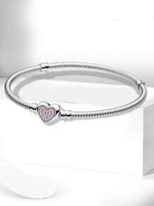 1 件迷人 16-22 厘米真粉色心形珠蛇骨手链 适合女友礼物 精美女士珠宝 - 粉紅色愛心基礎鏈 - 查看 5