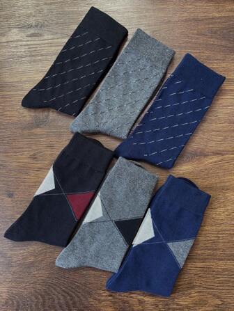 1/3 Pairs, Autumn/Winter Business Style Men's Socks, Ribbed Stripes, Diamond Pattern Knit Soft Fabric Socks, Thick, Soft Comfortable Warm, Suitable For Business, Office, Casual Life, Christmas Holiday Gift For Husband/Lover