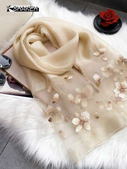 正品真丝斗篷春夏秋季细款轻薄围巾精致杭州刺绣真丝手工礼物送给妈妈女士