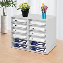 Desktop Literature Organizer Office File Sorter Mail Center Magazine Holder Paper Cabinet With Adjustable Shelves Mailbox For Office Home School Classroom Shelves, 12 Slots, White