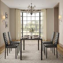 Bealife 4- Chair And 6- Chair Dining Set Available, Glass Dining Table, High Back PU Leather Chairs For Living Room, Dining Room - Black - View 4