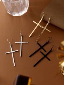 1 Pair Women's Cross Drop Earrings, Classic Fashion Cross Punk Exaggerated Earrings, Vintage Style Long Dangle Earrings
