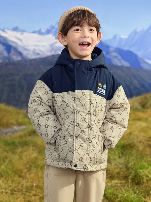 Balabala Jungen Daunenjacke, College-Stil Mantel mit Vintage-Blumen Muster, Neu Winter 2024