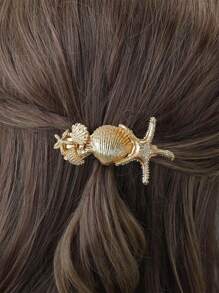 Metal Ocean Series Starfish Shell Clip, Simple Versatile Hair Accessory For Ponytails & Updos,Hair Clips,Hair Barrettes Claw Clips
