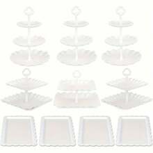 10pcs Cake Rack, Cupcake Rack Set, Set Includes 3 Double Layered Cupcake Racks+3 Triple Layered Cupcake Racks+4 Appetizer Trays, Perfect For Party And Christmas Party Tabletop Decoration - 白色 - 查看 4