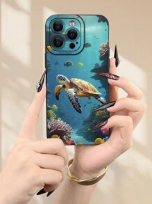1 Ốp điện thoại phong cách đại dương tối giản sáng tạo hình rùa 2D, thích hợp làm quà tặng cho bạn bè, gia đình, cặp đôi, sinh nhật, giáng sinh, năm mới, vỏ mềm màu đen mờ bảo vệ toàn diện chống bụi chống thấm nước tương thích với iPhone 16/15/14/13/12/11/Pro/ProMax/X/XR/XS/XS Max/7/8/Plus và các mẫu khác - màu đen - Xem 1