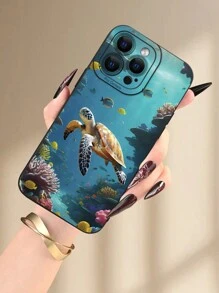 1 Ốp điện thoại phong cách đại dương tối giản sáng tạo hình rùa 2D, thích hợp làm quà tặng cho bạn bè, gia đình, cặp đôi, sinh nhật, giáng sinh, năm mới, vỏ mềm màu đen mờ bảo vệ toàn diện chống bụi chống thấm nước tương thích với iPhone 16/15/14/13/12/11/Pro/ProMax/X/XR/XS/XS Max/7/8/Plus và các mẫu khác - màu đen - Xem 3