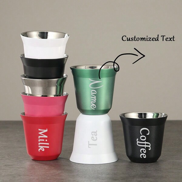 1 peça de caneca de café expresso de aço inoxidável personalizada com parede dupla, caneca de café isolada de 80ml/160ml/250ml, xícaras de metal isoladas de parede dupla, xícaras de chá com leite, canecas de água para escritório, multifuncionais, duráveis, reutilizáveis, fáceis de limpar, requintadas, fofas, modernas, adoráveis, de alta qualidade, personalizadas, únicas, personalizadas, presentes ideais para ele, presentes ideais para ela, para ela, para o namorado, para a namorada, para o pai, para a mãe, para a família, para os amigos, para o filho, para a filha, para as crianças, para a cozinha, para a sala de jantar, para o quarto, para o escritório, para a sala de estar, para a casa, para a sala de chá