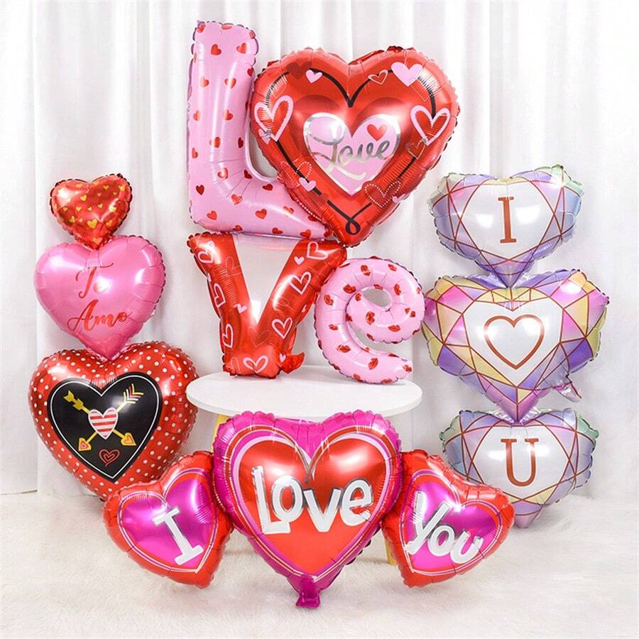 1 quả bóng bay hình trái tim I Love You bóng bay lá kim loại trang trí tiệc cưới cô dâu ngày lễ tình nhân vui vẻ - Nhiều màu - Xem 1