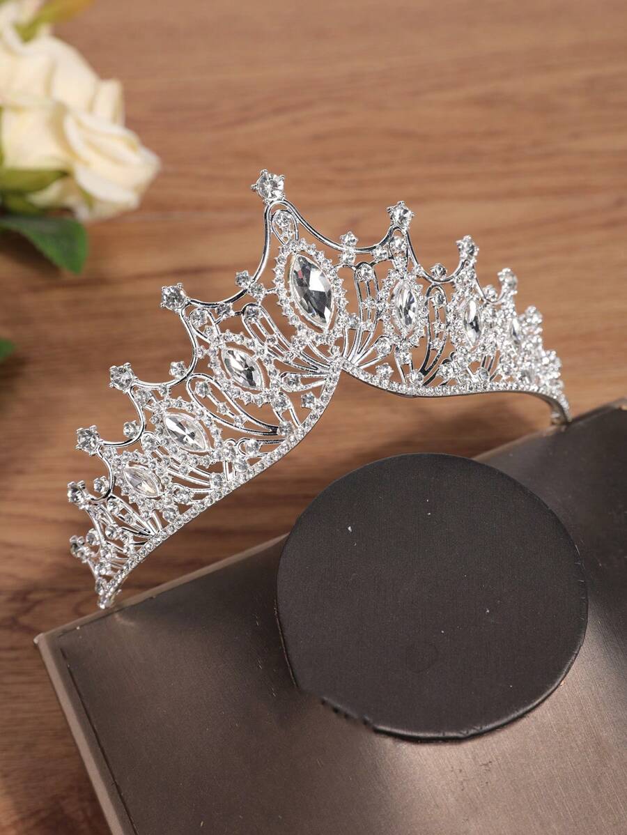 1pc Girls' Christmas Rhinestone Crown Headband, Glamorous & Shiny