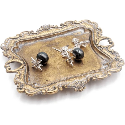 复古金色小珠宝托盘乡村风戒指盘仿古耳环项链黄铜托盘可爱饰品盘家居装饰礼品迷你装饰婚礼小珠宝展示架托盘女士返校礼物