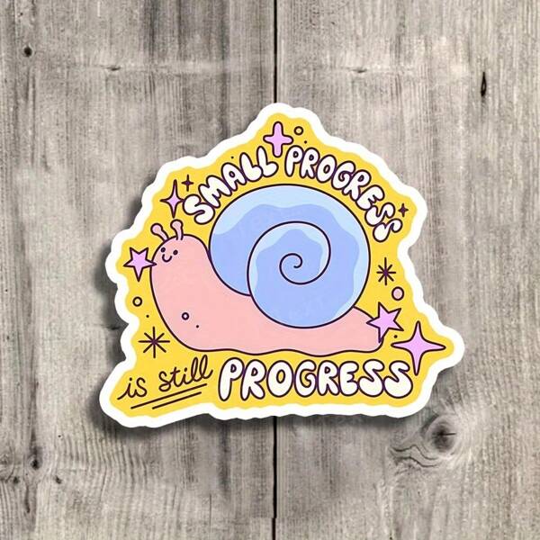 Adesivo de caracol motivacional de 3 polegadas "Pequeno progresso ainda é progresso" - perfeito para laptops, garrafas de água, diários e espaços para quem define metas | Ótimo para entusiastas motivacionais, defensores do autocuidado e pensadores positivos | Presente ideal para amigos, familiares e colegas de trabalho | Adesivo edificante para crescimento pessoal e motivação diária