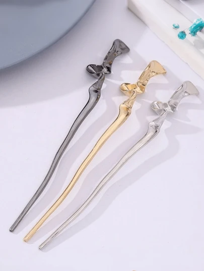 3个中国风简约金属质感发夹，适合女性，波浪形时尚发夹，金属质感发夹，简约发夹，适合作为礼物送给女孩或情侣，街头风，返校季，学习用品，发饰，头部饰品