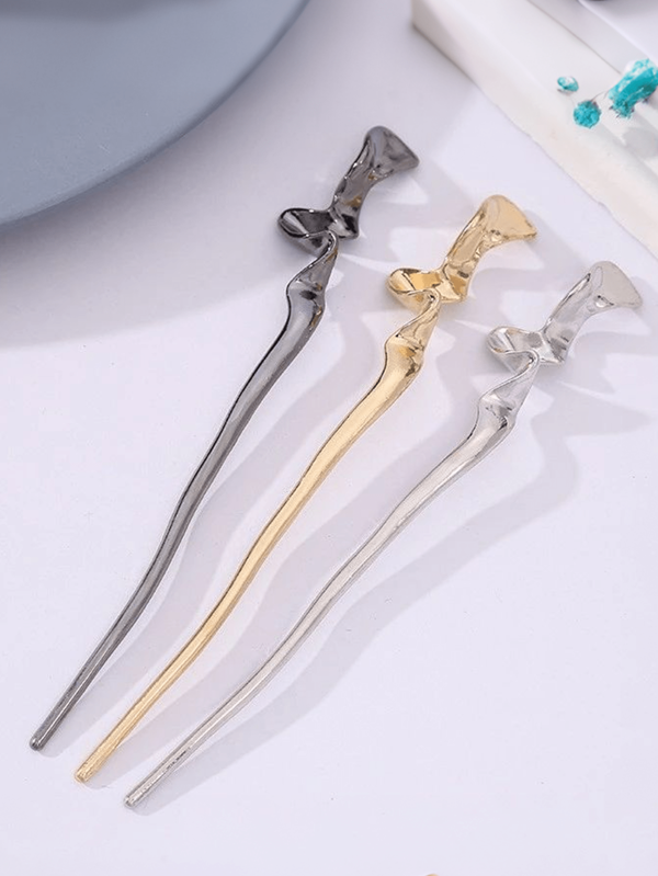 3 pièces épingle à cheveux minimaliste de style chinois moderne avec design vague, texture métallique, épingle à cheveux minimaliste appropriée pour les femmes, filles ou couples comme cadeau de rue ou pour la rentrée scolaire