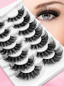 7 Pairs Fluffy Eyelashes 8D Volume False Lashes Russian Strip Lashes Extensions Thick Soft Curly Fake Lashes Makeup - Black - View 3