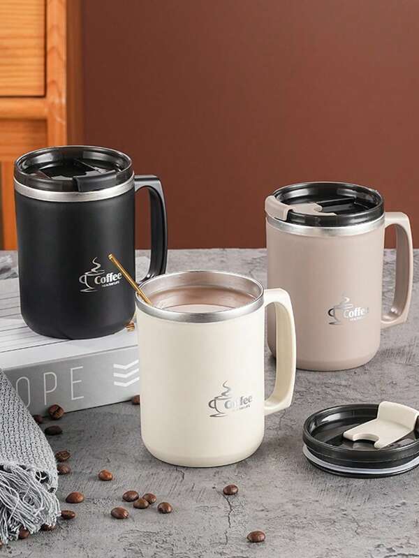 1 pieza Taza aislada de acero inoxidable, taza de café/té de alta calidad con tapa, pared doble con aislamiento térmico, a prueba de quemaduras, para oficina, uso en el hogar, parejas, estudiantes, color aleatorio de vuelta a la escuela