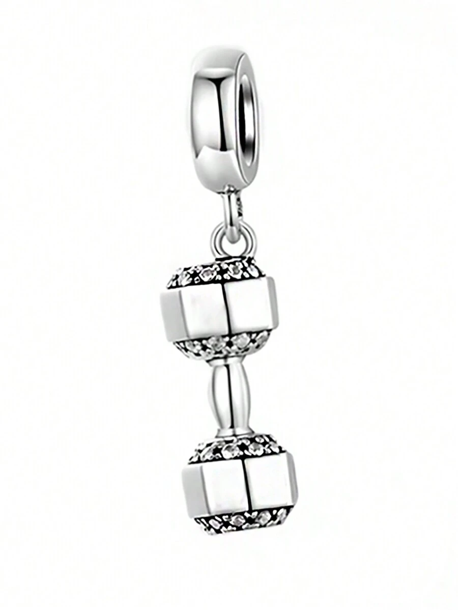 1 件简约 925 纯银哑铃方晶锆石 DIY 串珠首饰，适合男士和女士、派对 - 銀色 - 查看 1