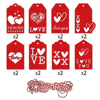16pcs Valentine's Day Must-Have! Romantic Gift Tags, Decorative Pendants, And Greeting Cards To Add Sweet Sentiment To Weddings, Parties ,Valentine's Day ,Valentines Decorations ,Valentines Gifts