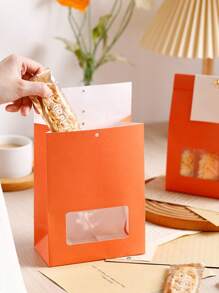 4 个加厚透明窗口牛皮纸包装袋适用于烘焙面包、糕点、饼干、派对、野餐、外卖、食品包装（随机数字卡） - 彩色 - 查看 3