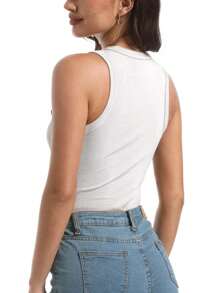 OUTBALL Womens Summer Tank Tops Crewneck Sleeveless Shirts Tanks Slim Fitted Casual Basic Tee Shirt - 白色 - 查看 5