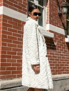 RELISH NOLESS Abrigo largo de mujer de doble botonadura con efecto de piel sintética, para otoño/invierno - Blanco - Ver 4