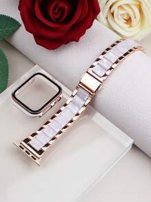 二合一，兼容苹果手表表带和表壳，时尚高端金属树脂表带 + 防震防刮硬质 PC 和钢化玻璃一体式保护壳，兼容苹果手表 40/41/42/44/45/46/49 毫米表带和保护壳，兼容苹果手表 Ultra/11/10/9/8/7/6/5/SE/4 系列，包含表带调节工具，适合商务和休闲场合佩戴，男女皆宜。 - 玫瑰金配閃白 - 查看 2