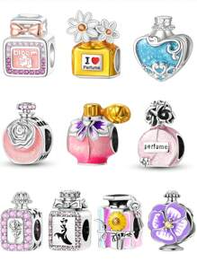 镀银饰品花朵向日葵爱心蝴蝶结夜光香水珠吊坠球适合手链 DIY 女士珠宝 - 銀色 - 查看 12