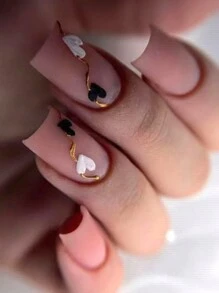 2 miếng dán móng tay hình trái tim 3D ánh kim, màu đen trắng vàng, thiết kế hình trái tim rỗng lãng mạn, chữ cái và đường nét hình học, miếng dán móng tay tự dính hiệu ứng ba chiều Y2K, phụ kiện trang trí móng tay. - Nhiều màu - Xem 9