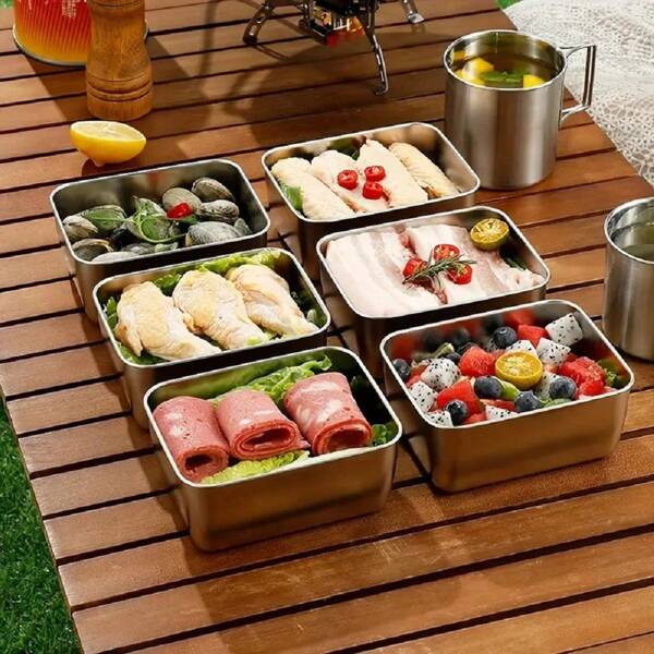 Bandeja de almacenamiento de acero inoxidable para alimentos, plato rectangular para embutidos, fideos, frutas, recipiente de almacenamiento de alimentos para el hogar, utensilios de cocina